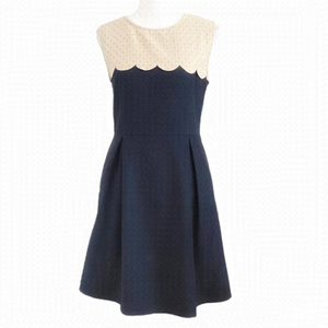 MISS PATINA NAVY BEIGE POLKA DOT A-LINE DRESS - S